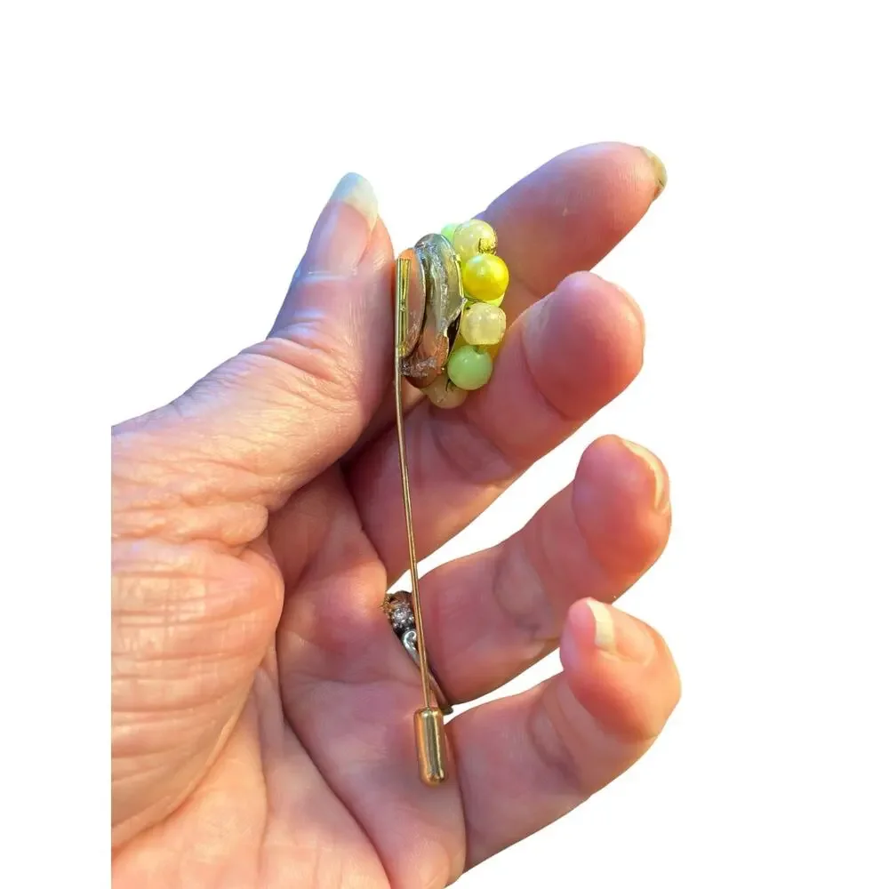 Lime Green & Yellow Bead Cluster Stick Pin Handmade from Single Vintage Earring